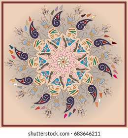 Colorful antistress mandala in style zentangle inspired art with doodle.