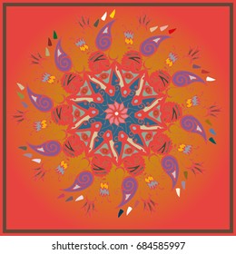 Colorful antistress mandala in style zentangle inspired art with doodle.