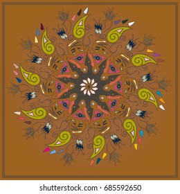 Colorful antistress mandala in style zentangle inspired art with doodle.