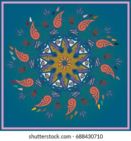 Colorful antistress mandala in style zentangle inspired art with doodle.