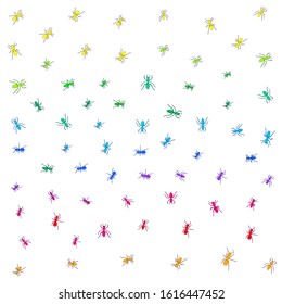 Colorful ants on a white background. Insects in colorful composition. Vector illustration for fabric design, print for textile, packaging, scrapbooking, etc.