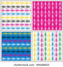 Colorful ants seamless pattern. The pattern of insects. Set. EPS 10 vector file. 