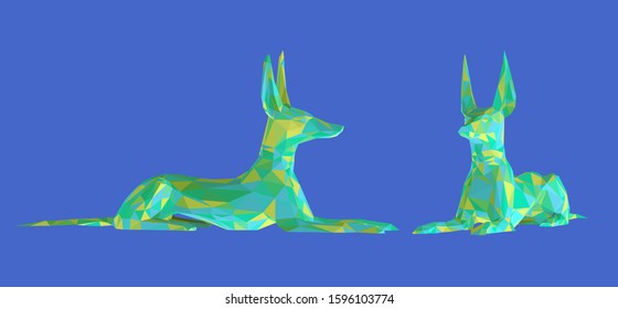 Colorful Anubis. Set of Playful Vibrant Egyptian Gods on Isolated Background. Low Poly Vector 3D Rendering