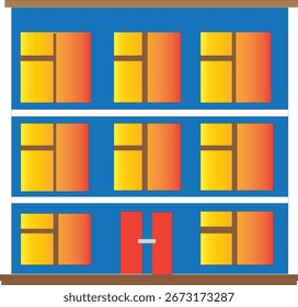 Colorido Vector de construcción de apartamentos con múltiples ventanas, adecuado para anuncios inmobiliarios, proyectos de vivienda y presentaciones arquitectónicas.