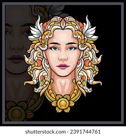 Colorful Aphrodite head mandala arts isolated on black background