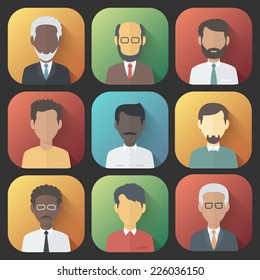 Colorful App Icons Set of Persons Male Different Nationality in Trendy Flat Style with Gradients and Long Shadows