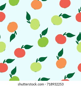 Colorful apple fruit background. Seamless autumn harvest vector pattern for backdrop, textile, wrapping paper.