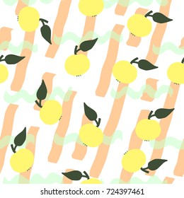 Colorful apple fruit background. Seamless autumn harvest vector pattern for backdrop, textile, wrapping paper.