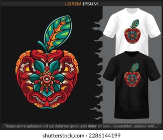 Colorful apple fruit mandala arts isolated on black and white t shirt.