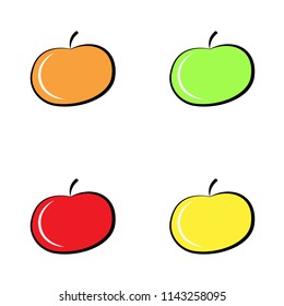 Colorful apple icon set isolated on white background. Vector flat design elements for healthcare, diet.