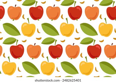 Colorful Apple And Leaf Seamless Pattern