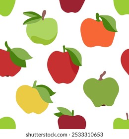 Patrón inconsútil colorido de la historieta del Vector de la manzana en un fondo blanco.