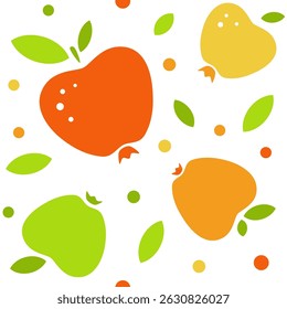 Colorful apples with dots and leaves seamless pattern