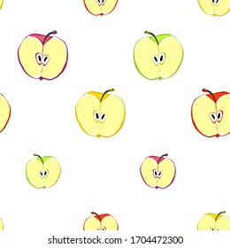 Colorful apples food seamless print. Fruity background. Cute vector pattern for wallpapers and other surfaces. Fresh and healthy food elements on white backdrop.