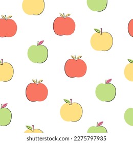 Manzanas coloridas con hojas Patrón sin foco sobre fondo blanco