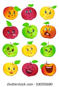Colorful apples with many expressions