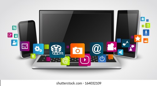 colorful application icon with smart phone and computer 