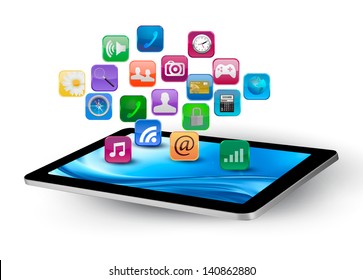Colorful application icons in a tablet. Vector.