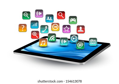 Colorful application icons in a tablet. Vector