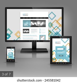 Colorful application template design for corporate identity with square geometric elements. Stationery set