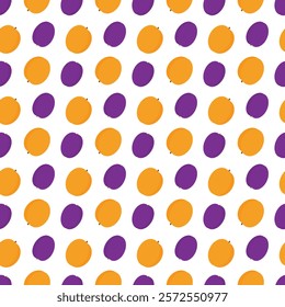 Colorful apricots and plums Seamless pattern in trendy summer hues. Healthy Fruit Background concept