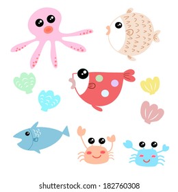 colorful aquatics animals cartoon