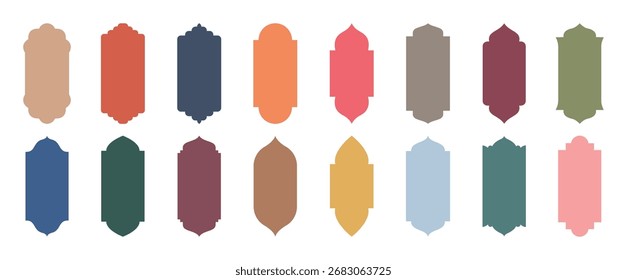 Coloridos marcos árabes islámicos. Puertas o ventanas de arco arabesco oriental para decoración árabe. Conjunto de Formas de silueta Ramadan kareem. Vector de Anuncio geométrico musulmán.