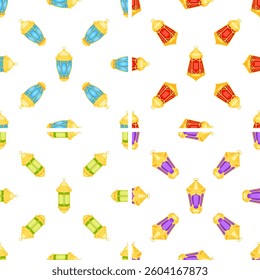 Colorful arabic lanterns creating a seamless pattern for islamic celebrations