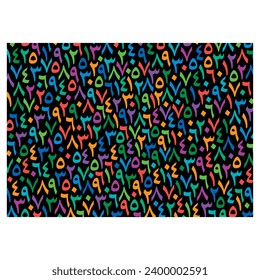 colorful arabic numbers background. mixed arabic numbers on black background