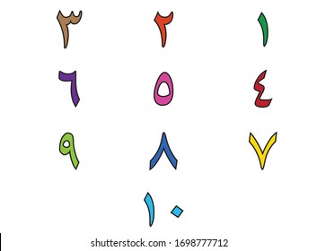 colorful arabic numbers on white background.