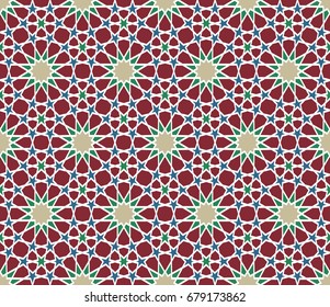 Colorful arabic seamless pattern. Moroccan background. Geometric muslim ornament backdrop. Vector 10 EPS illustration.