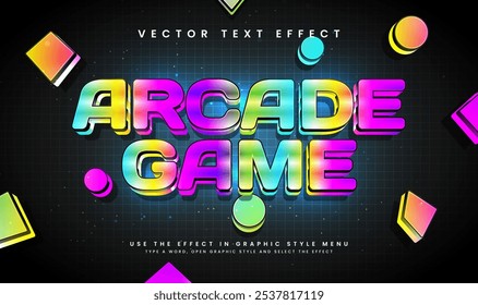 Colorido juego de arcade editable efecto de texto de Vector. Conveniente para el tema del juego.