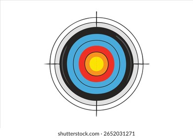Colorful Archery Target with Concentric Rings and Crosshairs on White Background
