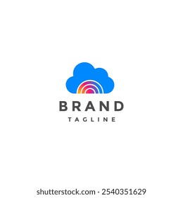Colorful Arches In Blue Clouds Logo Design. Blue Clouds With Waves Of Colors In It Logo Design.