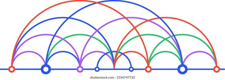 Colorful arcs are connecting points on a horizontal blue line, creating a visually appealing graph that could represent connections, networks, or data flow