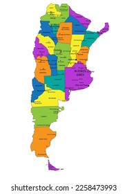 Colorful Argentina political map with clearly labeled, separated layers. Vector illustration.