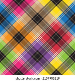 Colorful argyle tartan plaid. Scottish pattern fabric swatch close-up. 