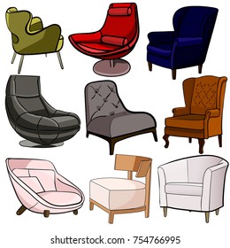 Colorful armchairs set isolated vector