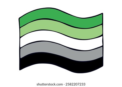 Colorful Aromantic pride flag Happy pride day LGBTQ community Pride Month Vector hand drawn doodle for posters, stickers, logo, cards