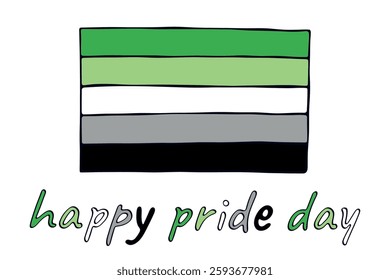 Colorful Aromantic pride flag Happy pride day LGBTQ community Pride Month Vector hand drawn doodle for posters, stickers, logo, cards