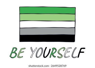 Colorful Aromantic pride flag Happy pride day LGBTQ community Pride Month Vector hand drawn doodle for posters, stickers, logo, cards