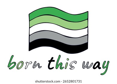 Colorful Aromantic pride flag Happy pride day LGBTQ community Pride Month Vector hand drawn doodle for posters, stickers, logo, cards