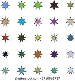 Eine bunte Reihe von Sternen in einer geometrischen Formation, die um