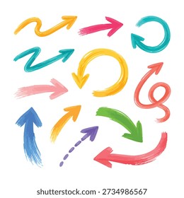 Colorful arrow brush set with various shapes and styles