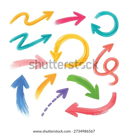 Colorful arrow brush set with various shapes and styles
