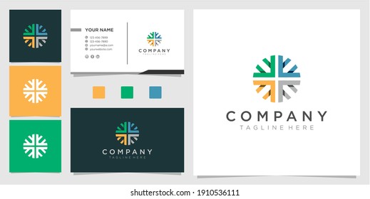 Colorful Arrow in circle logo design template with business card premium