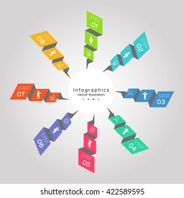 Colorful arrow circle number options banner. Vector illustration. can be used for workflow layout, diagram, web design, infographics.