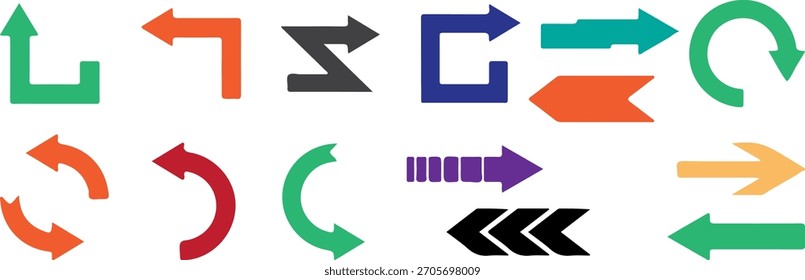Coleção de setas coloridas Vetor Elementos de design gráfico Definir fundo branco isolado