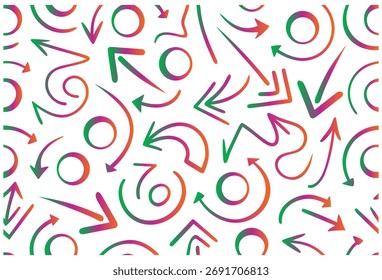 Colorful Arrow and Curve Doodle Pattern Vector Background Design