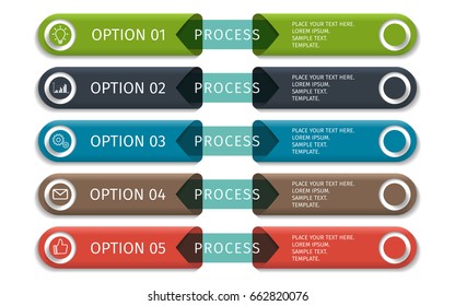 Colorful arrow design elements for business infographics. Vector template with 5 steps, parts, options, stages.